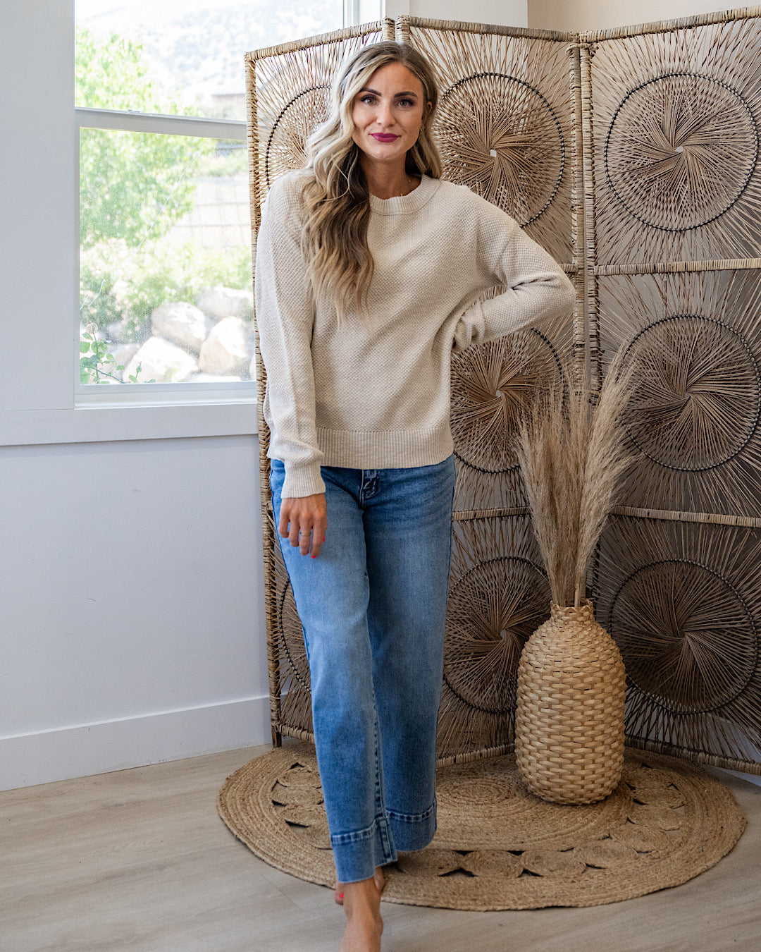 Leslie Textured Knit Sweater - Natural Be Cool