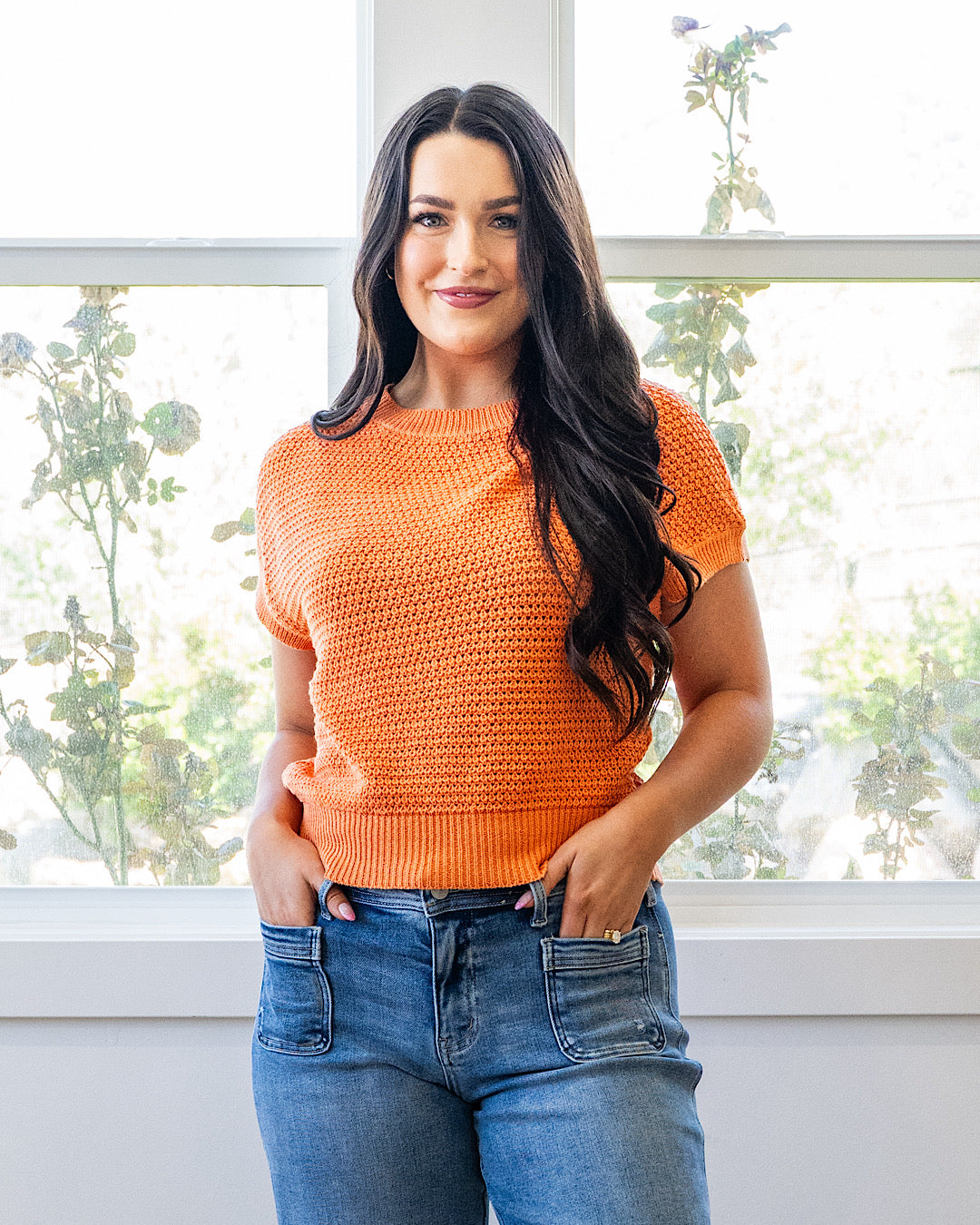 Nicole Crochet Knit Top - Color Options Available! Staccato Orange