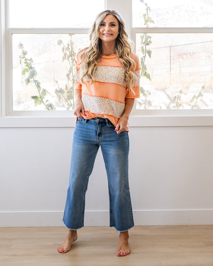 NEW! Camila Floral Color Block Top - Peach Lovely Melody