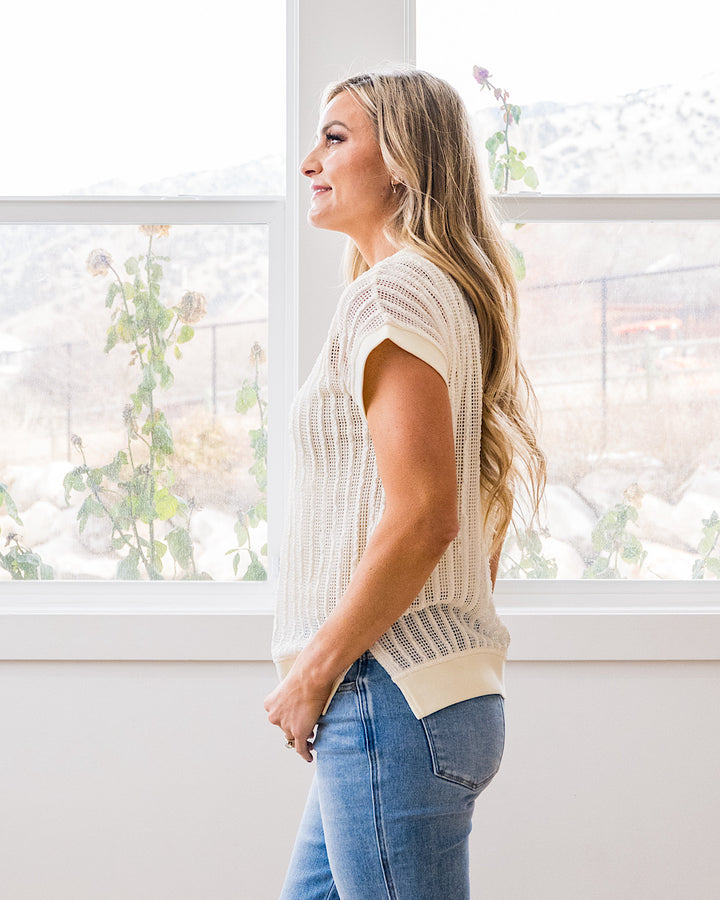 Liesel Textured Open Knit Top - Ivory Staccato