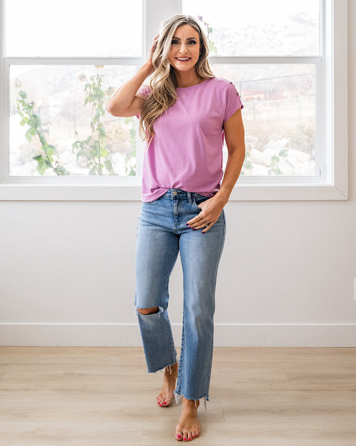 Can You See Me Caged Sleeve Detail Top - Lilac Staccato