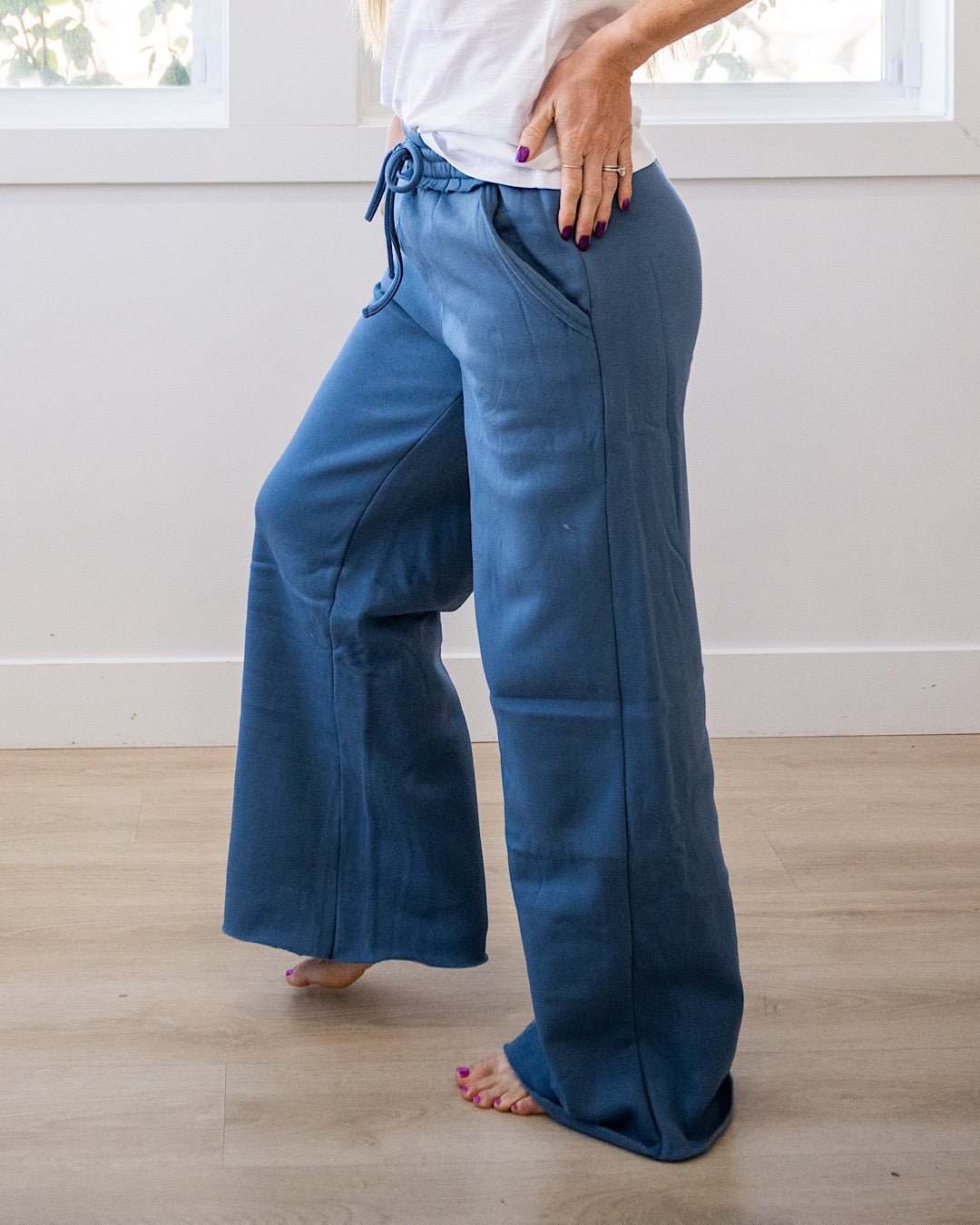 Wide Leg Lounge Pants - Dusty Blue Zenana