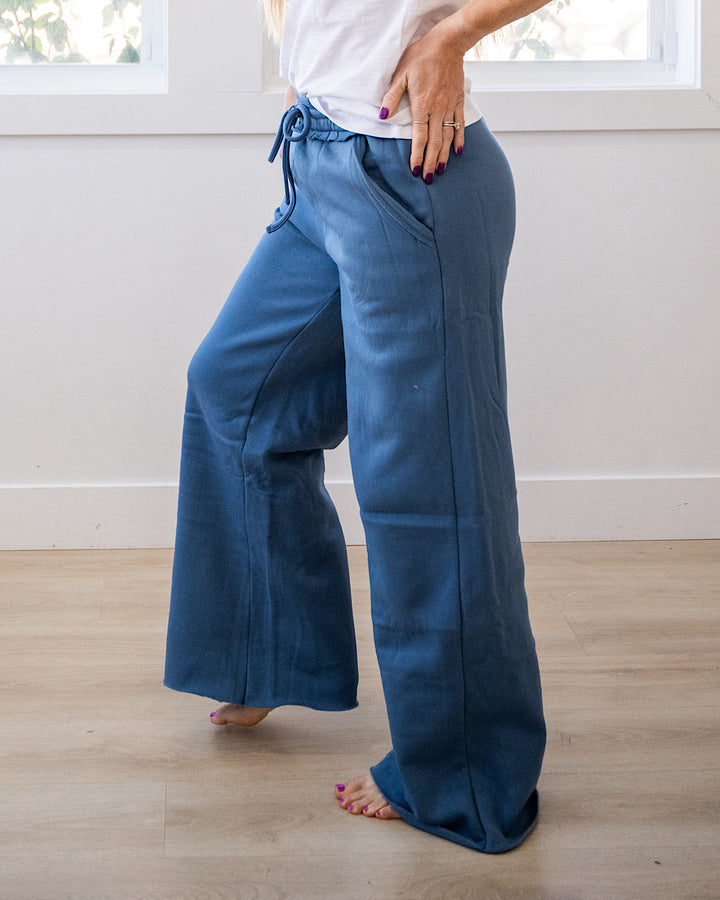 Wide Leg Lounge Pants - Dusty Blue Zenana