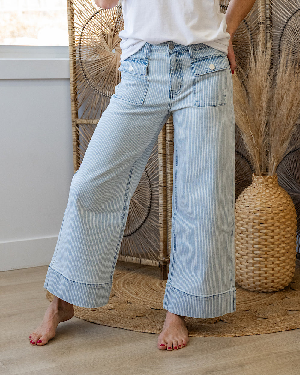 KanCan Josslyn Pinstripe Wide Leg Jeans KanCan