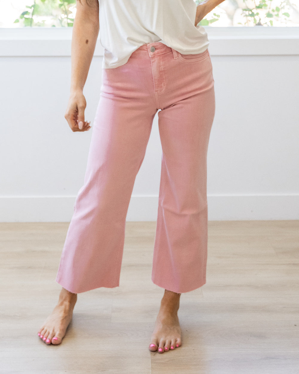 NEW! Vervet Skye Wide Leg Non Distressed Crop Jeans - Pink Vervet