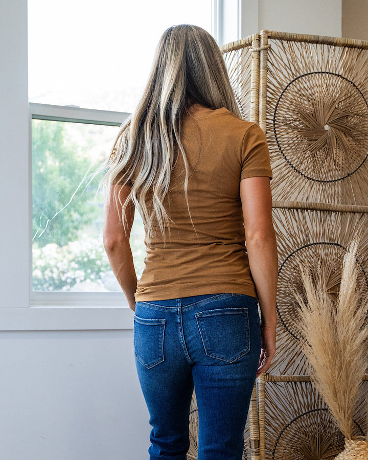 Essential V Neck Top - Deep Camel FINAL SALE Zenana