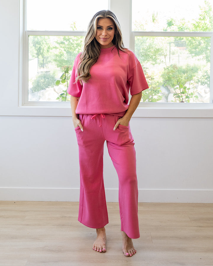 NEW! Kendall Scuba Fabric Wide Leg Pants - Brink Pink Rae Mode