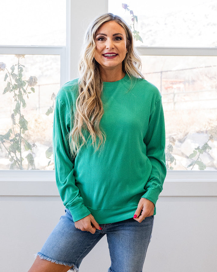 Mia Ribbed Crewneck Top - Emerald Michelle Mae