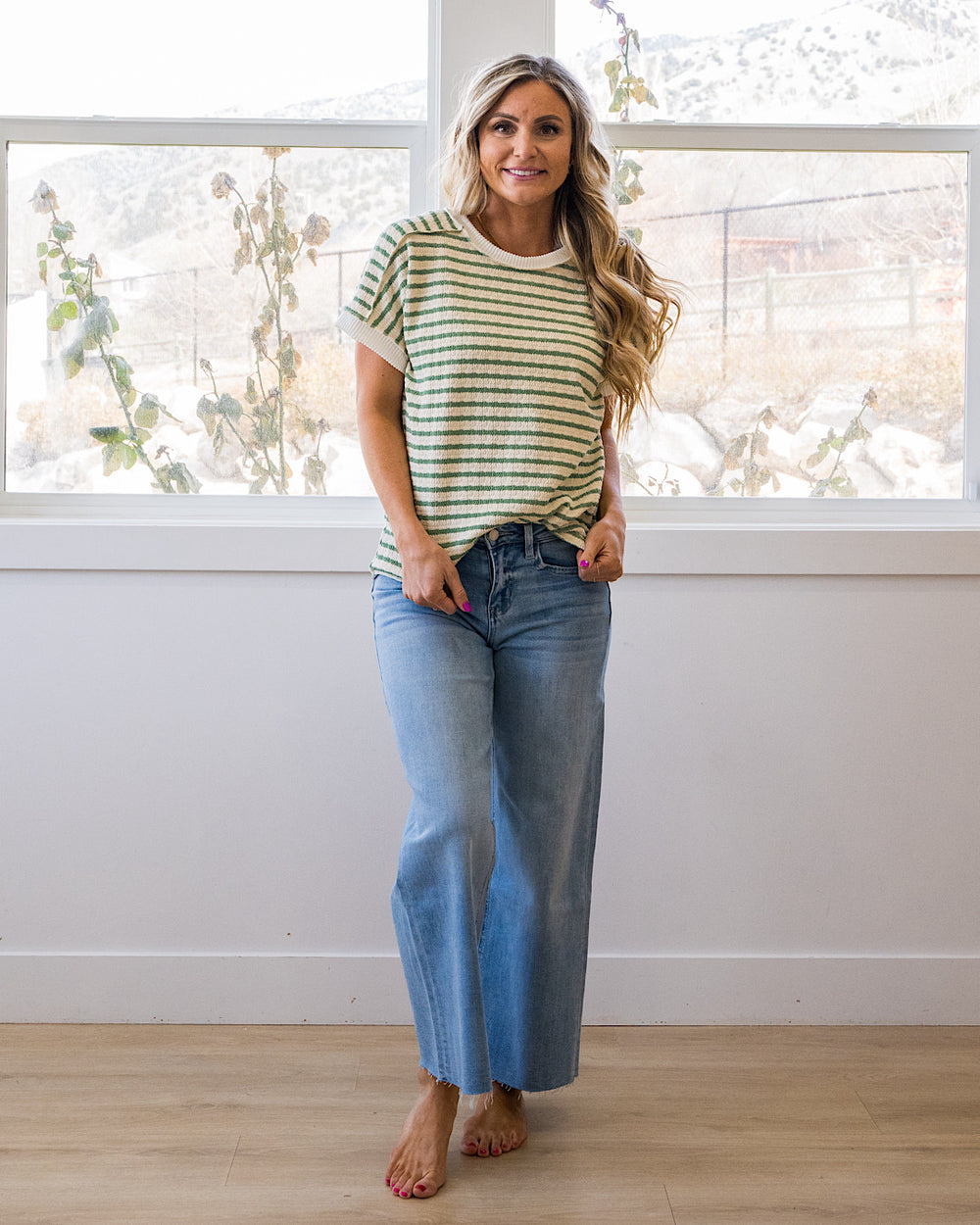 Devri Textured Striped Top - Sage Lovely Melody