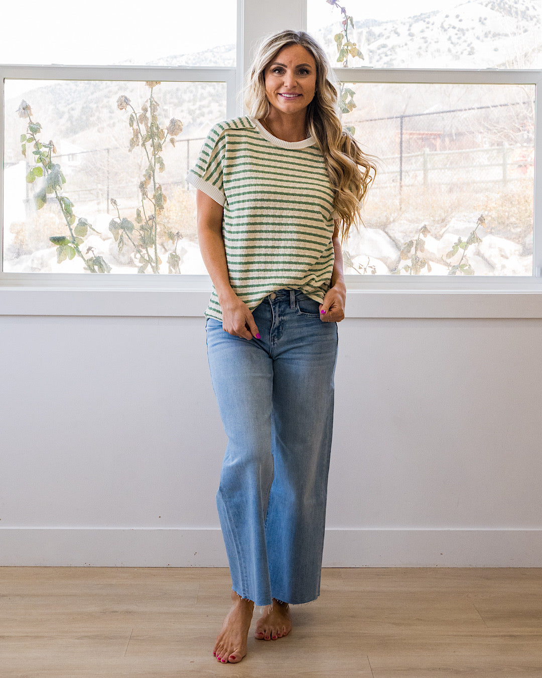 Devri Textured Striped Top - Sage Lovely Melody