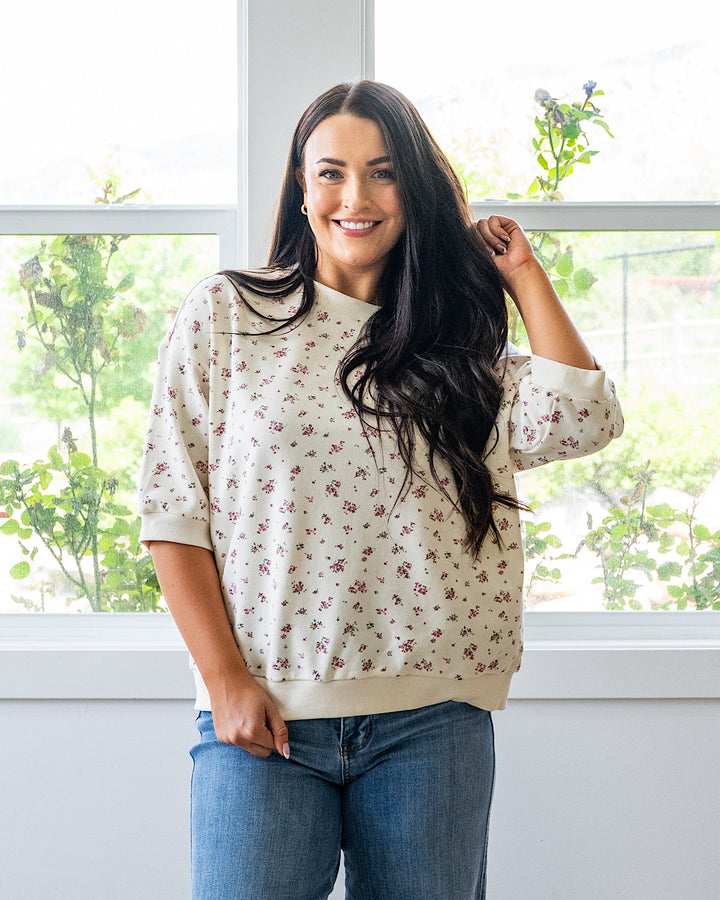 NEW! Tessa Floral Knit Top - Ivory Multi Mine