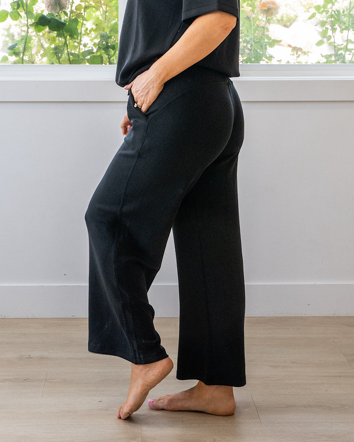 Kendall Scuba Fabric Wide Leg Pants - Black Rae Mode