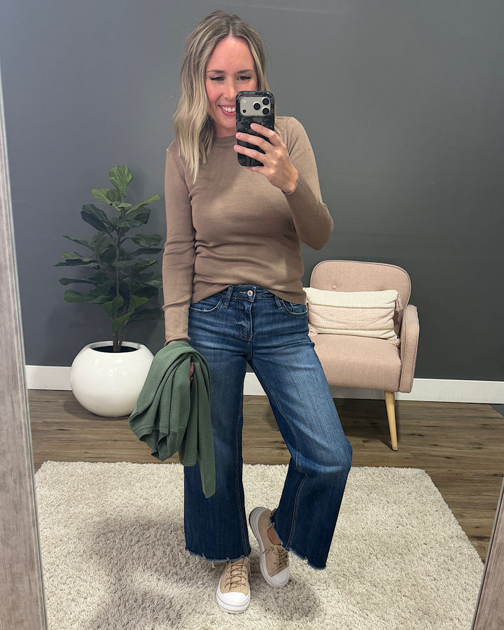 Lainey Long Sleeve Rib Knit Sweater - Spruce Be Cool