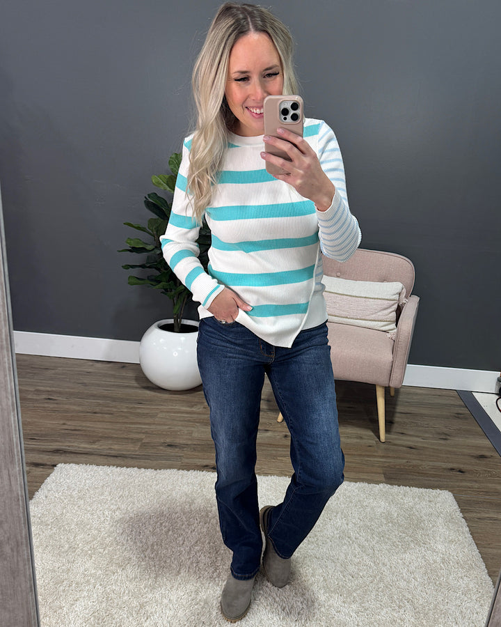 Kimberly Contrast Stripe Knit Top - Mint & Ivory FINAL SALE Bibi