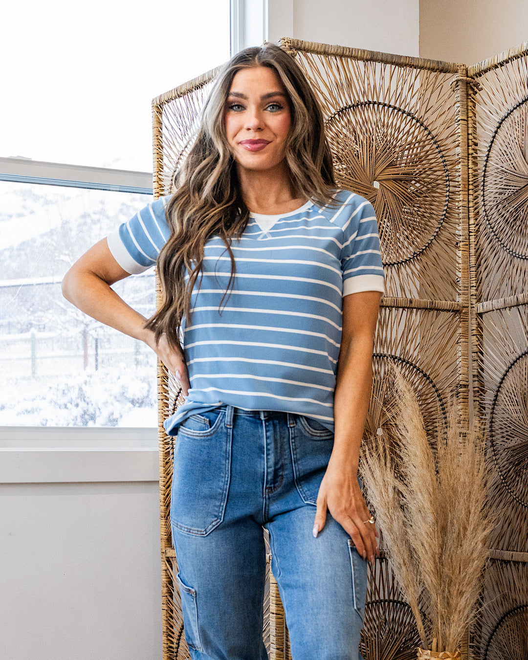 Marcie Ribbed Striped Top - Blue SALE Staccato