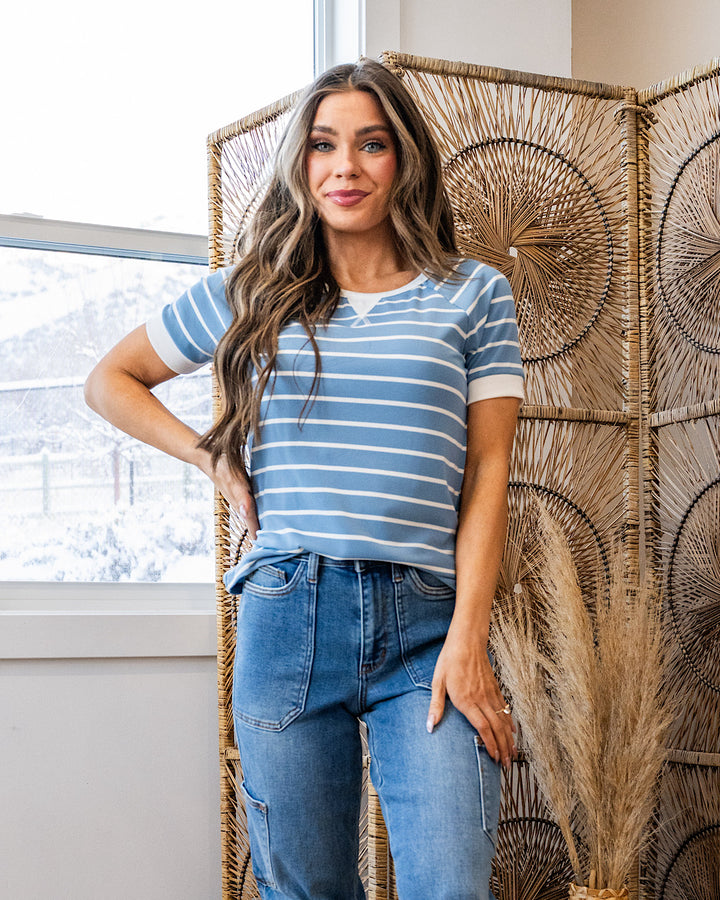 Marcie Ribbed Striped Top - Blue SALE Staccato
