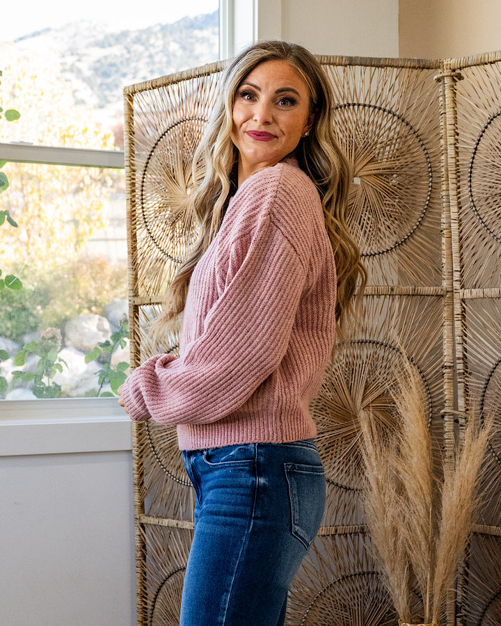 NEW! Evie Ribbed Knit Sweater - Pink Frost