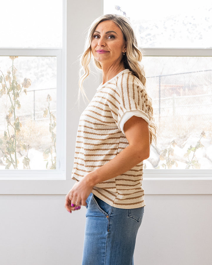 Devri Textured Striped Top - Mocha Lovely Melody