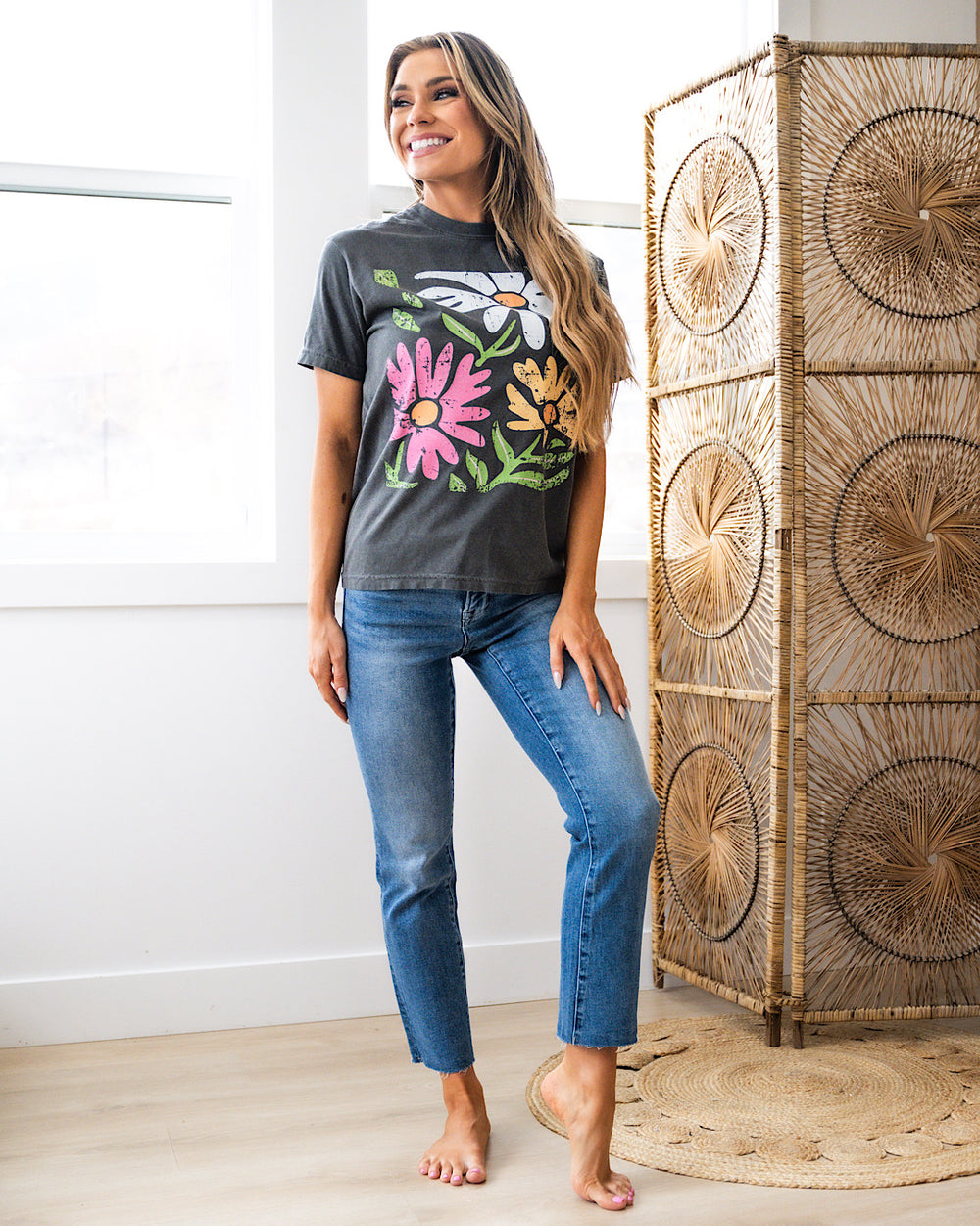 Vintage Daisies Charcoal Tee SALE Kissed Apparel