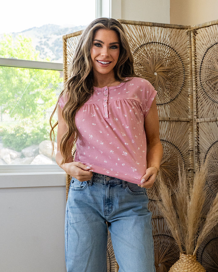 Amanda Floral Pleated Henley Top - Mauve FINAL SALE PS Kate