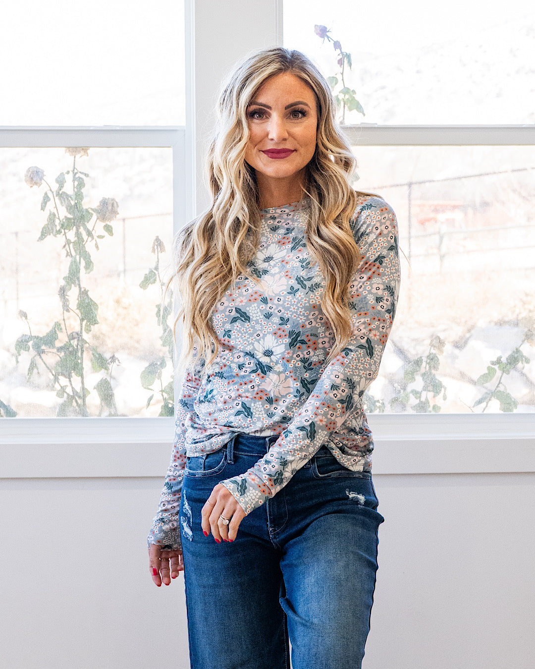 Blair Long Sleeve Top - Ditsy Blush Floral Michelle Mae