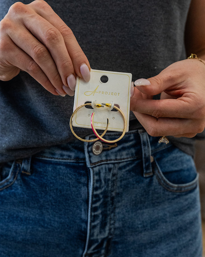 Color Filled Open Hoop Earrings - Color Options Available! Trendy Wholesale Hot Pink