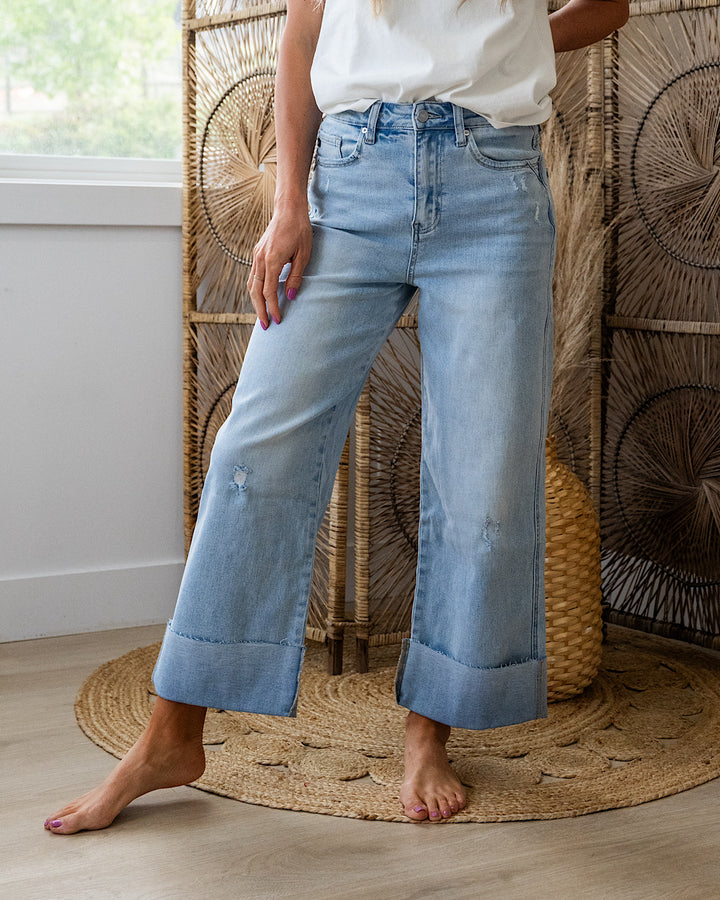 KanCan Time To Go Rolled Hem Wide Leg Jeans KanCan