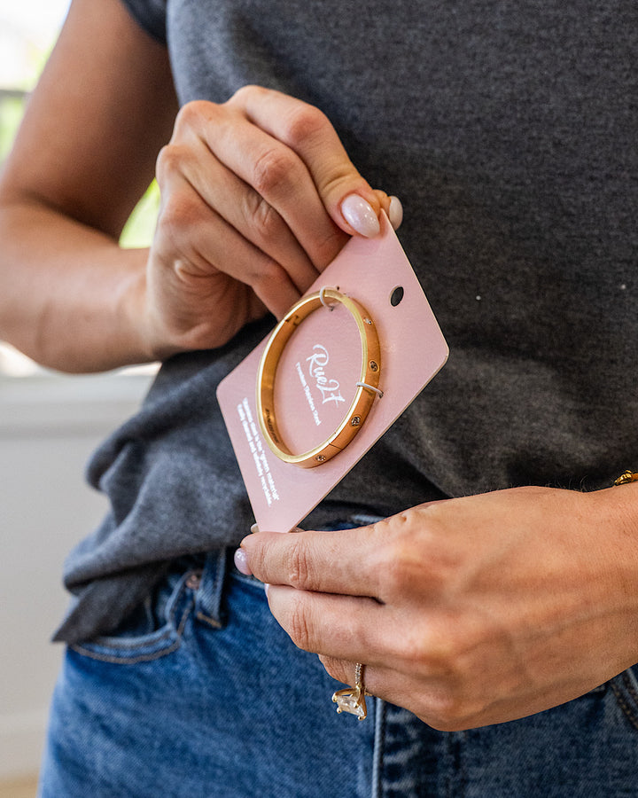 Crystal Studded Stainless Steel Bracelet - Gold Trendy Wholesale