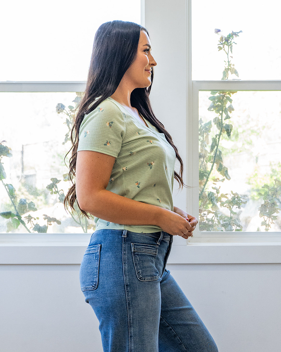 NEW! Skylar Textured Knit Floral Top - Sage PS Kate