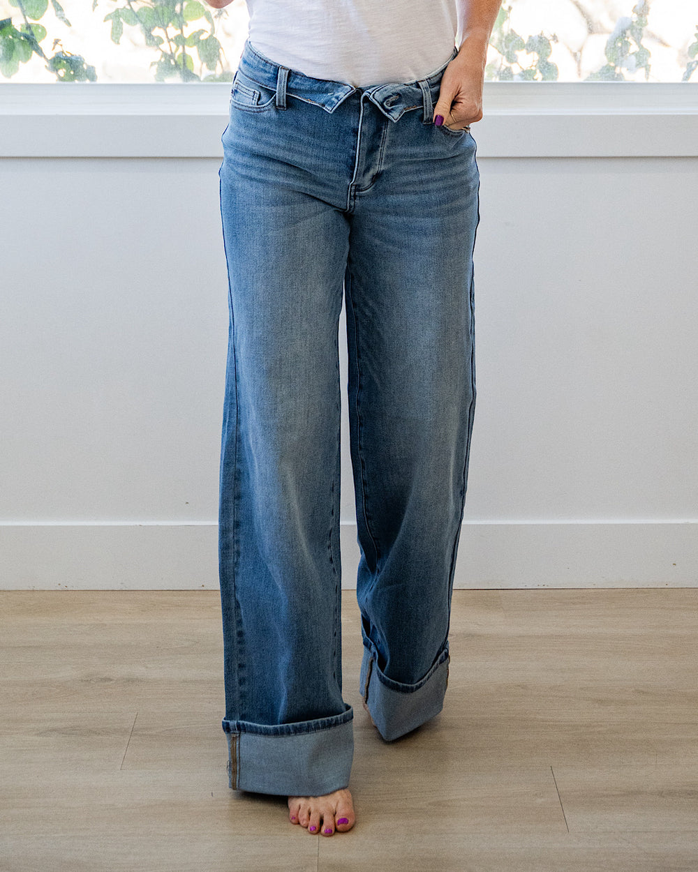 Judy Blue Eliza Folded Waist Cuffed Straight Jeans Judy Blue