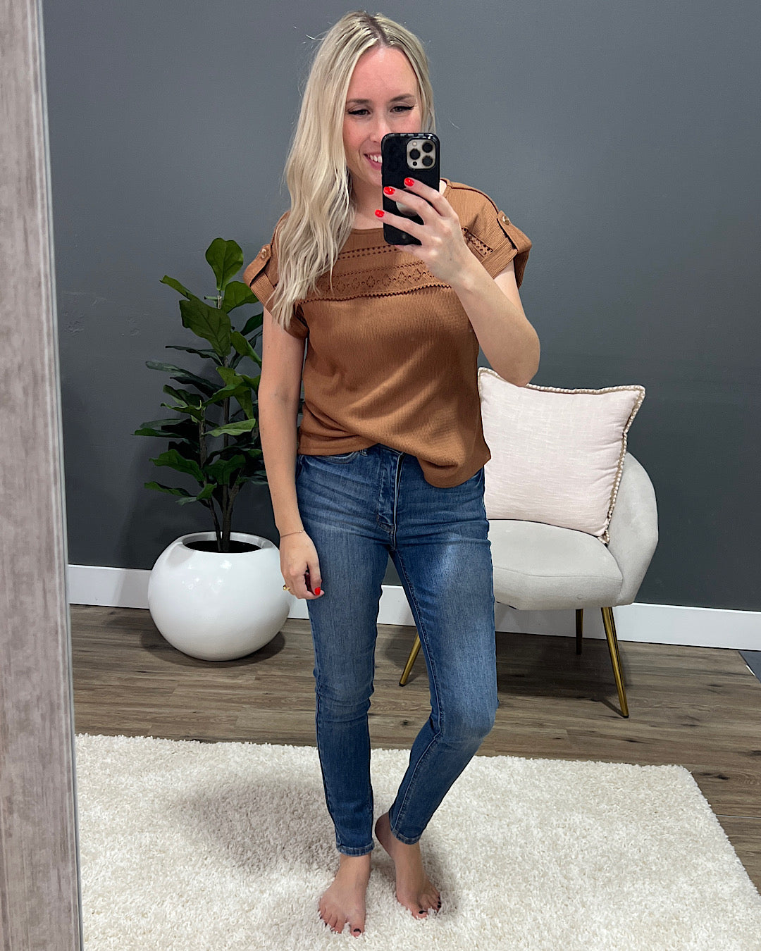 Danielle Lace Trim Top - Cinnamon SALE Mine