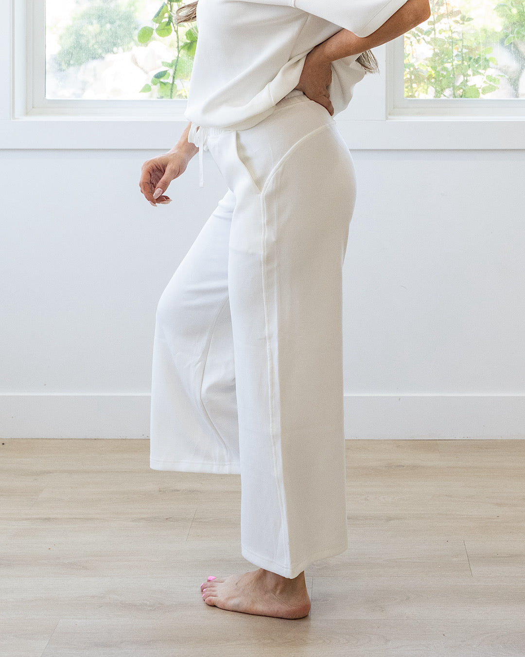 NEW! Kendall Scuba Fabric Wide Leg Pants - Cream Rae Mode