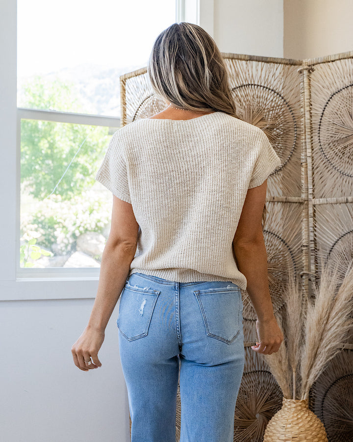 Eloise Short Sleeve Pocket Sweater - Natural Be Cool
