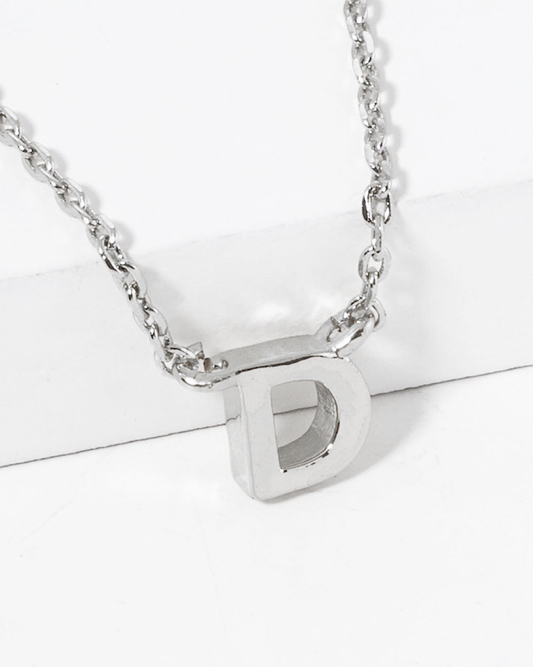 Dainty White Gold Initial Necklace - Pick Your Initial Trendy Wholesale D One Size