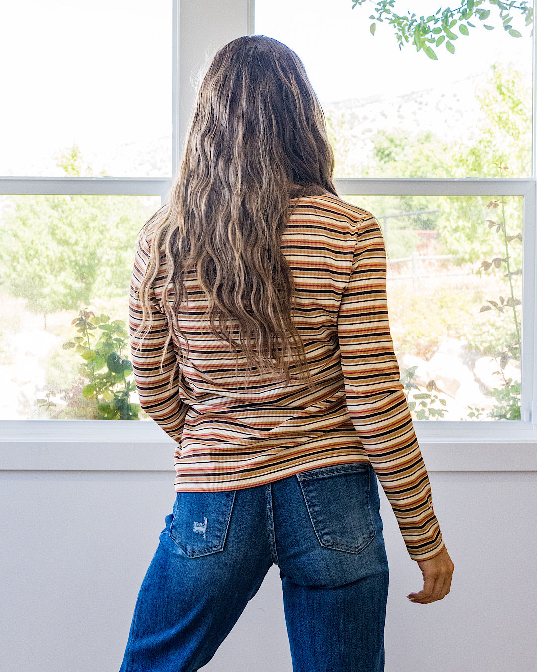 NEW! Bobbie Striped Micro Ribbed Top - Camel & Ivory Staccato