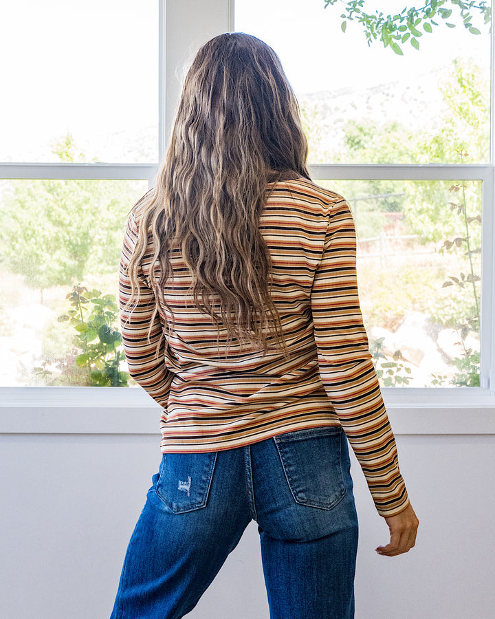 NEW! Bobbie Striped Micro Ribbed Top - Camel & Ivory Staccato