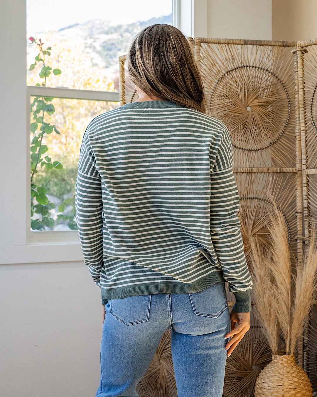 NEW! Believe It Striped Sweater - Dusty Jade Staccato
