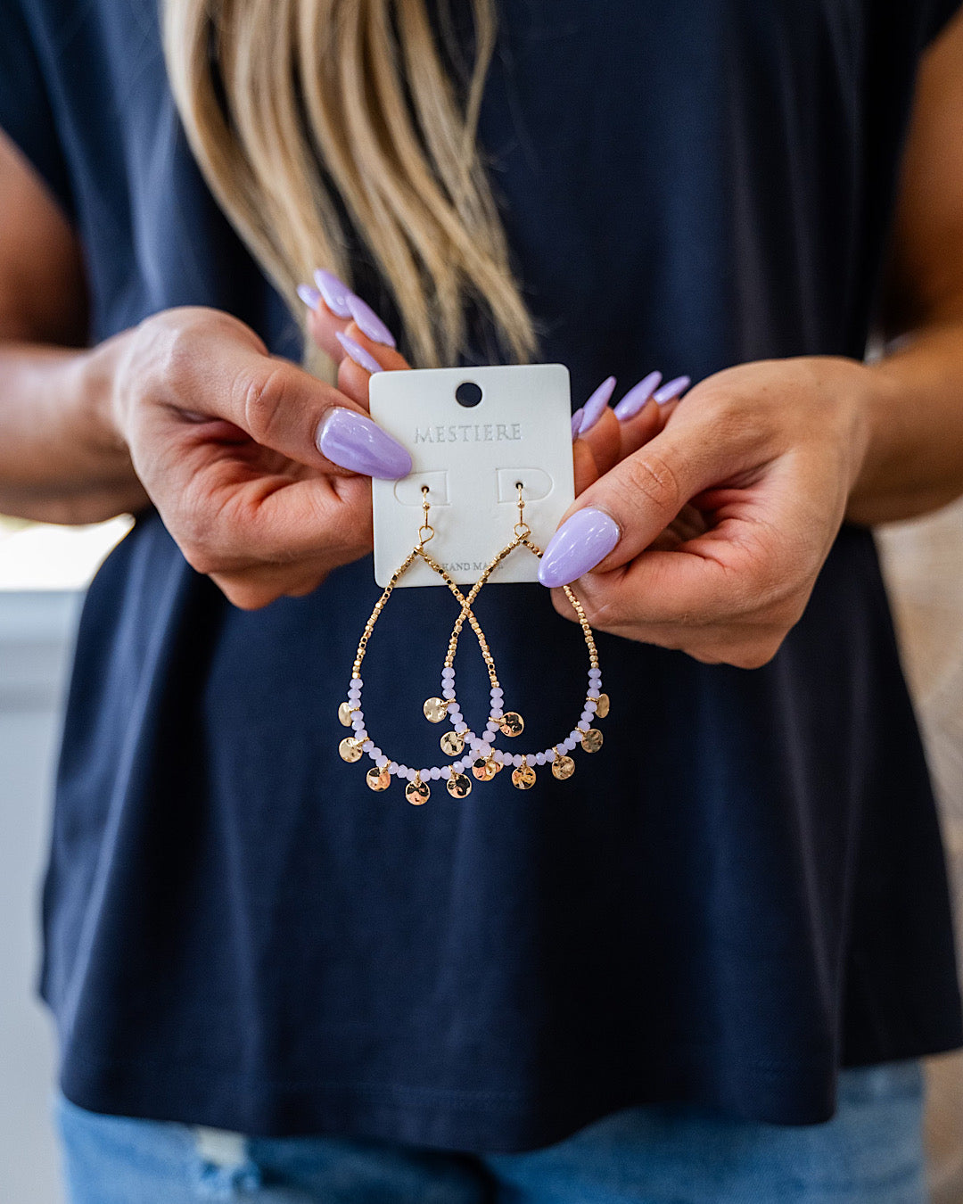 Gold and Light Pink Beaded Teardrop Earrings SALE Crystals Trading Inc.