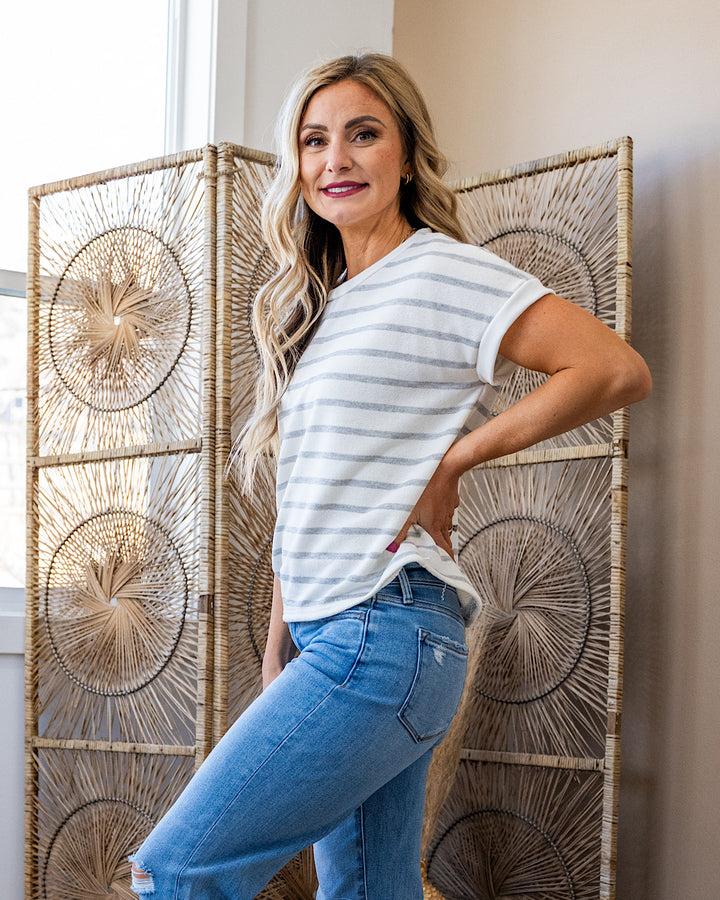 Nina Faded Striped Drop Shoulder Top - Ivory SALE Lovely Melody