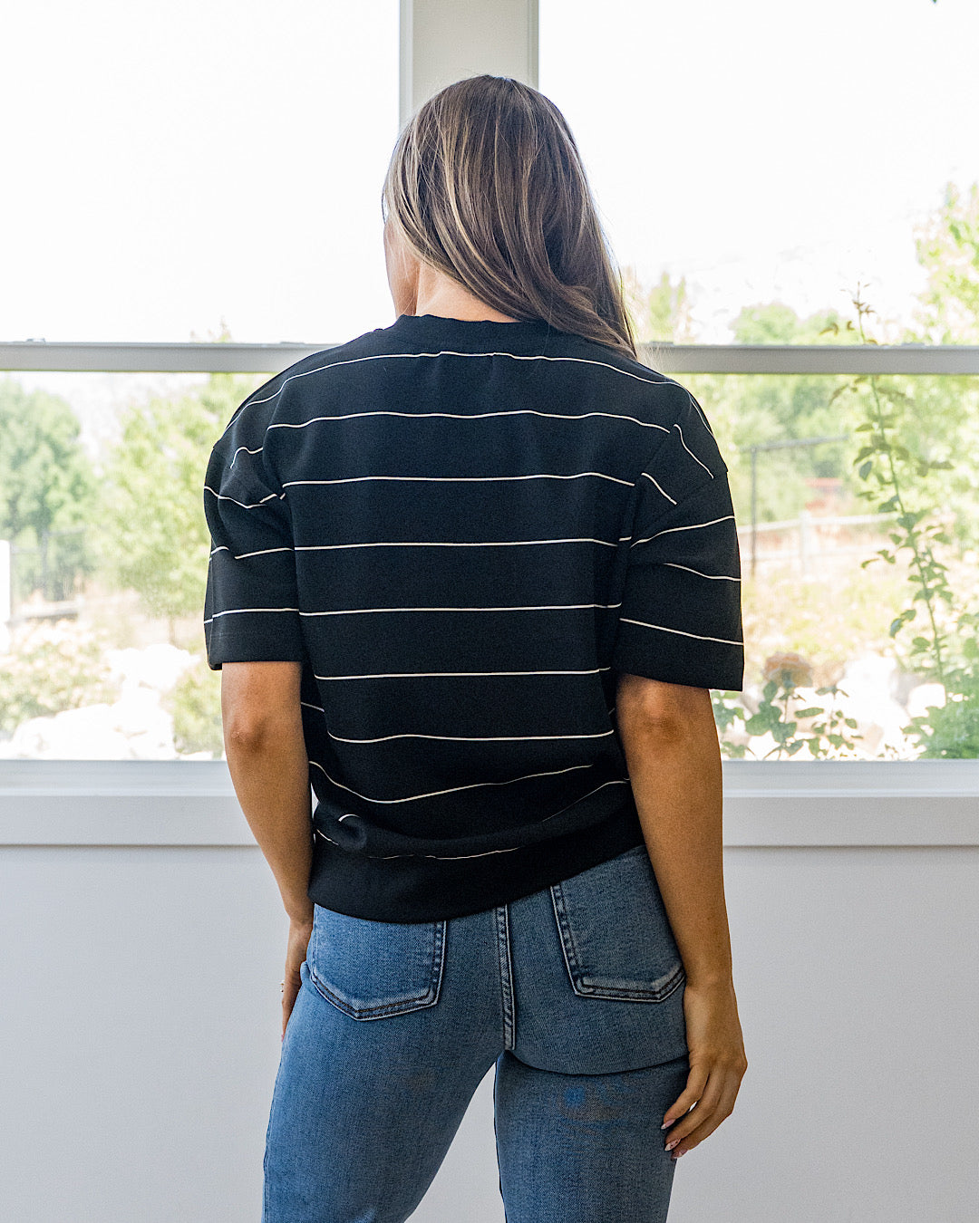 Macey Scuba Fabric Striped Top - Black & Cream Rae Mode