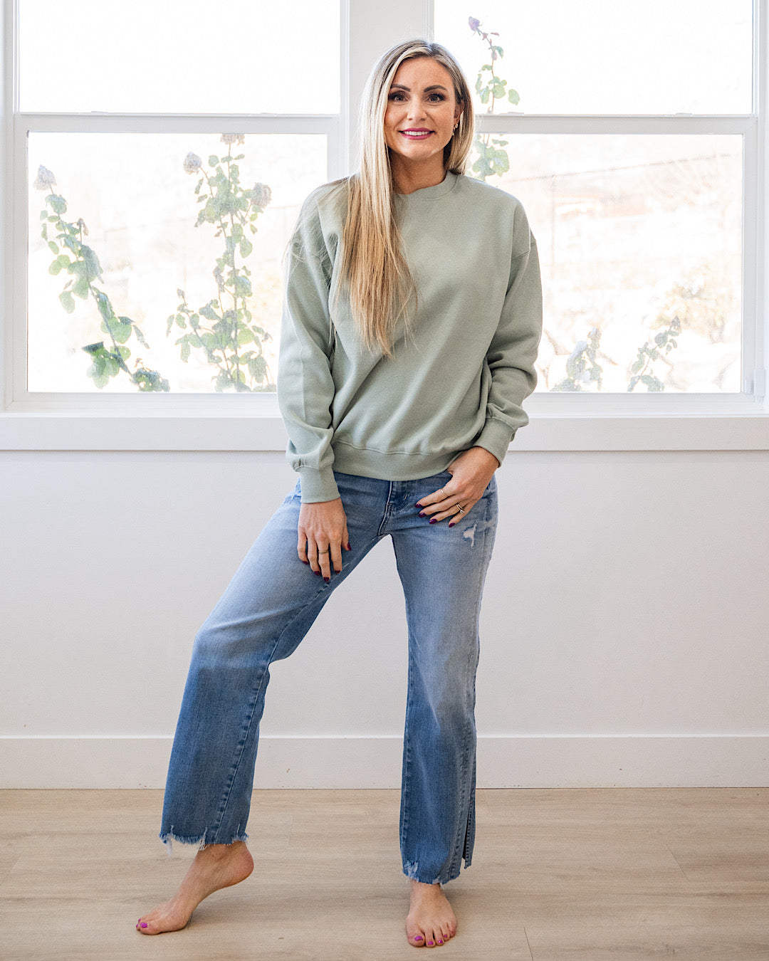 The Go To Fleece Crewneck Sweatshirt - Basil Reflex
