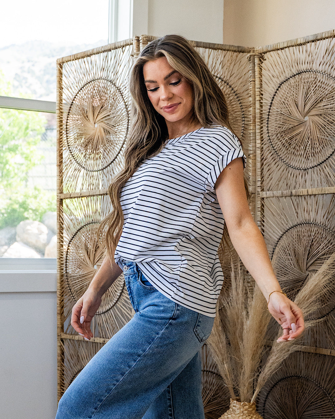 Brandi Striped Roll Sleeve Top - Ivory SALE Sew In Love