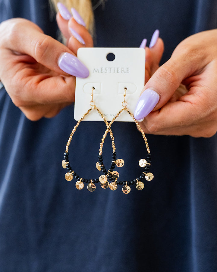 Gold and Black Beaded Teardrop Earrings SALE Crystals Trading Inc.