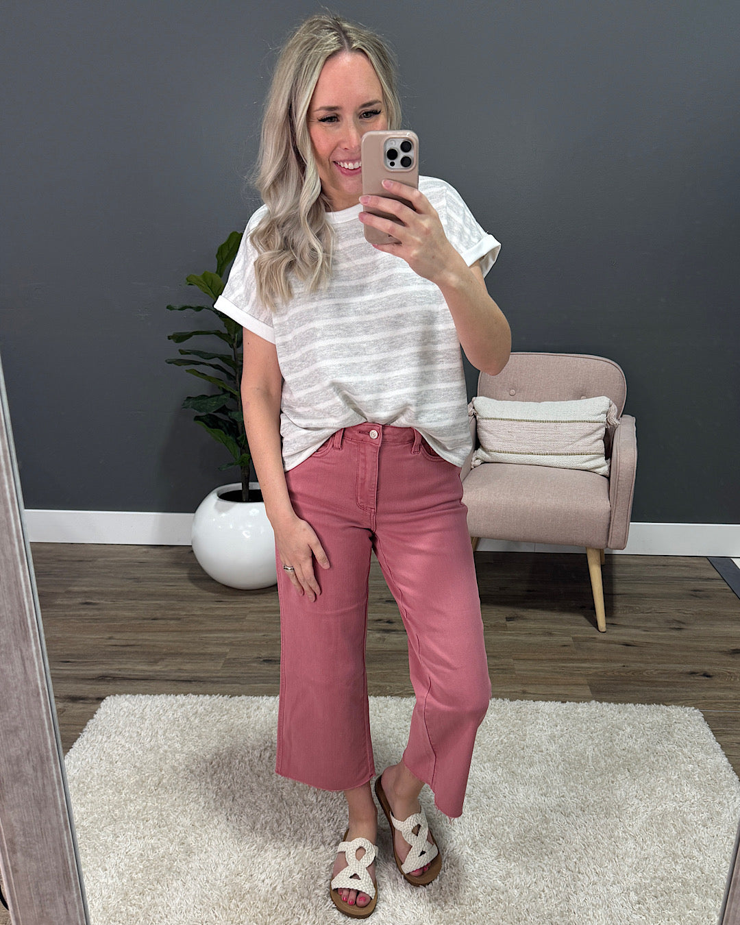 Nina Faded Striped Drop Shoulder Top - Heather Gray SALE Lovely Melody