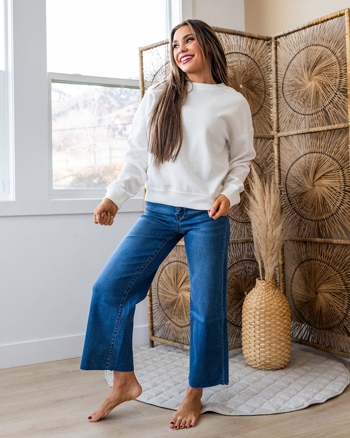 Cozy Crewneck Sweatshirt - Off White Zenana