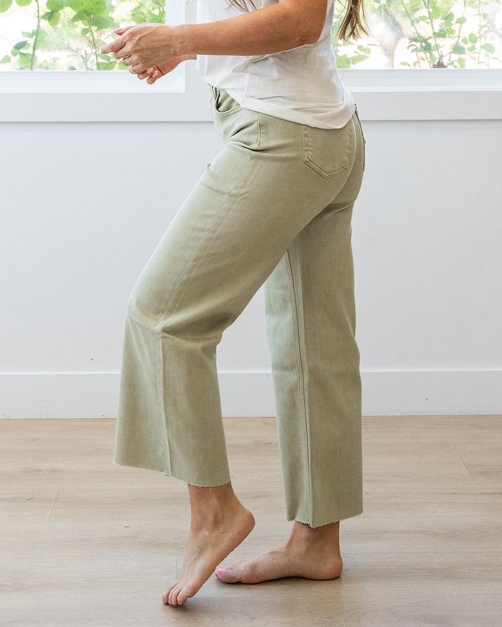 Vervet Skye Wide Leg Non Distressed Crop Jeans - Olive Vervet