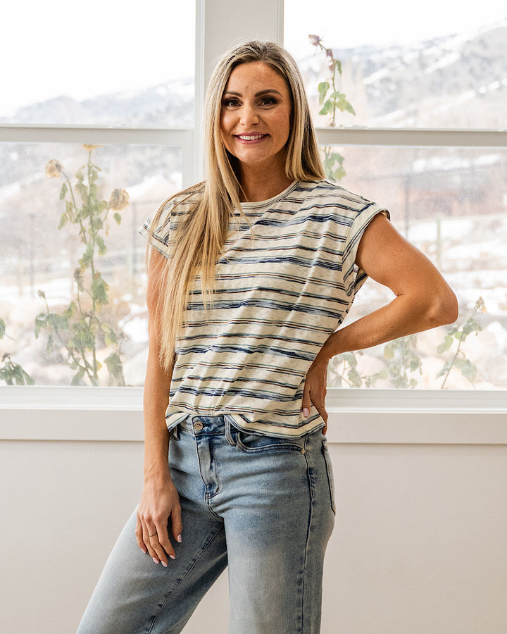 NEW! Alicia Striped Slub Knit Top - Jade Staccato