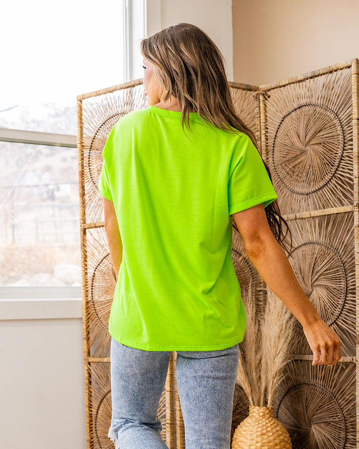 Heather Color Block Top with Contrast Pocket - Neon Green FINAL SALE Bibi