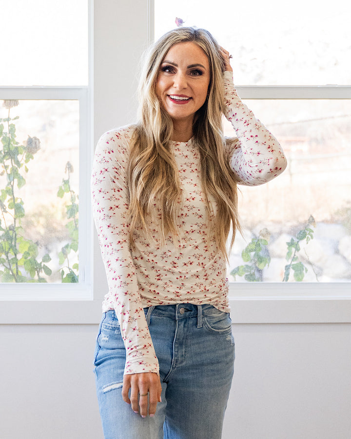 NEW! Blair Long Sleeve Top - Micro Pink Floral Michelle Mae