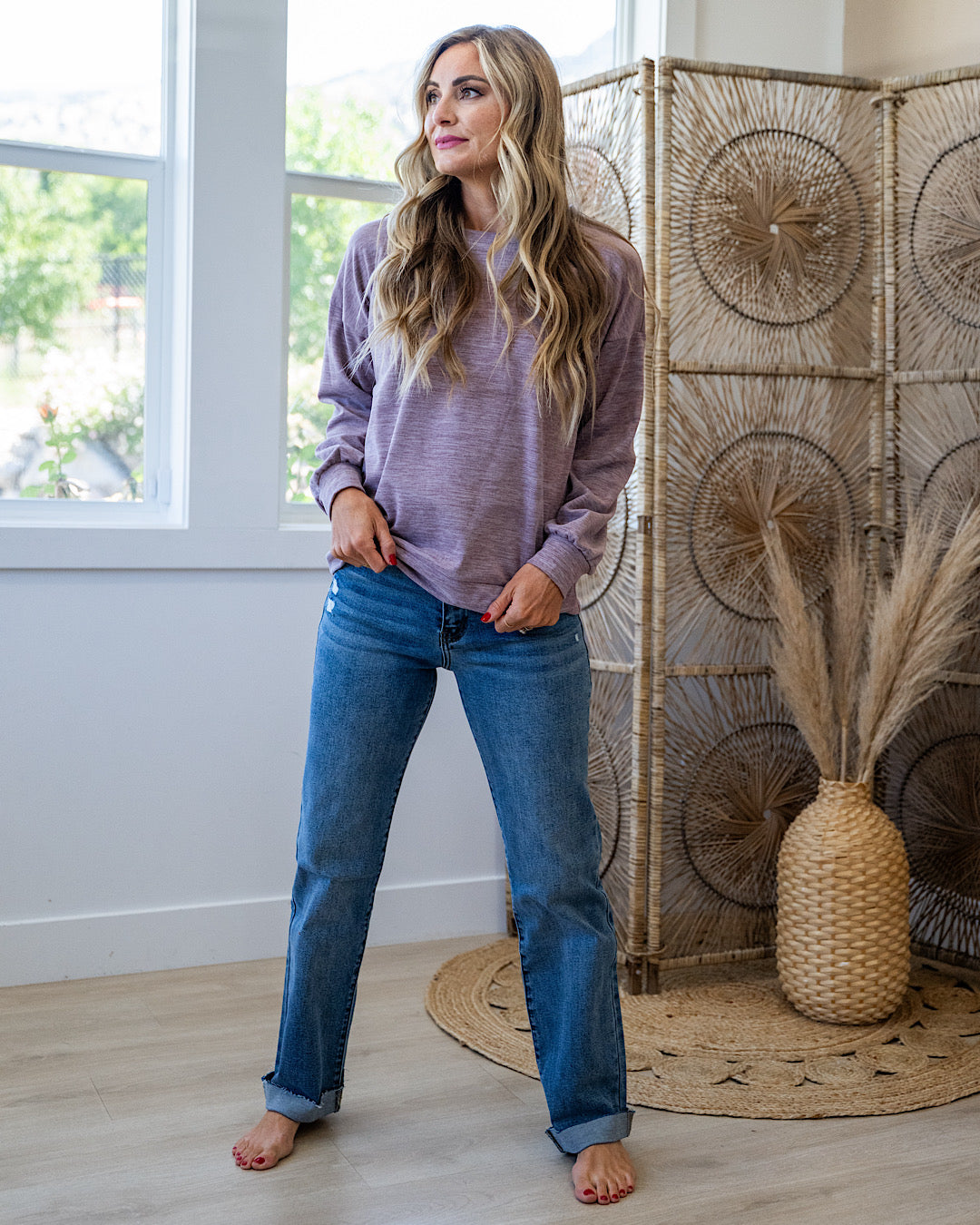 Another Life Marled Heavy Knit Top - Dusty Lavender Staccato